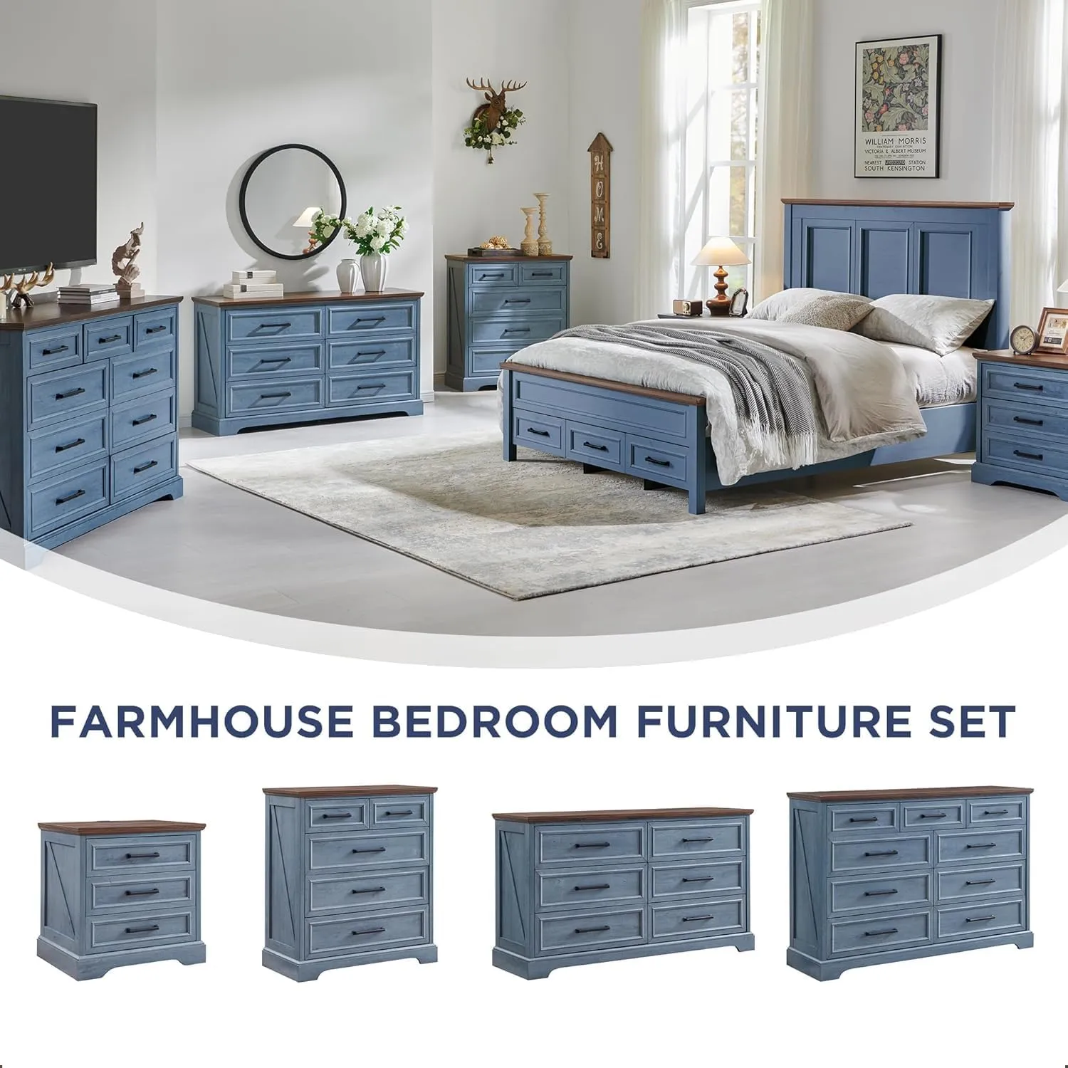 JXQTLINGMU Farmhouse 6 Drawers Dresser for Bedroom, 52'' Wide Large Wood Dressers with Bar Handles, Chests of Drawers with Storage Dressers Organizer for Bedroom, Hallway,Off White