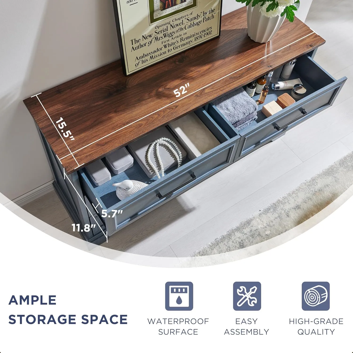 JXQTLINGMU Farmhouse 6 Drawers Dresser for Bedroom, 52'' Wide Large Wood Dressers with Bar Handles, Chests of Drawers with Storage Dressers Organizer for Bedroom, Hallway,Off White