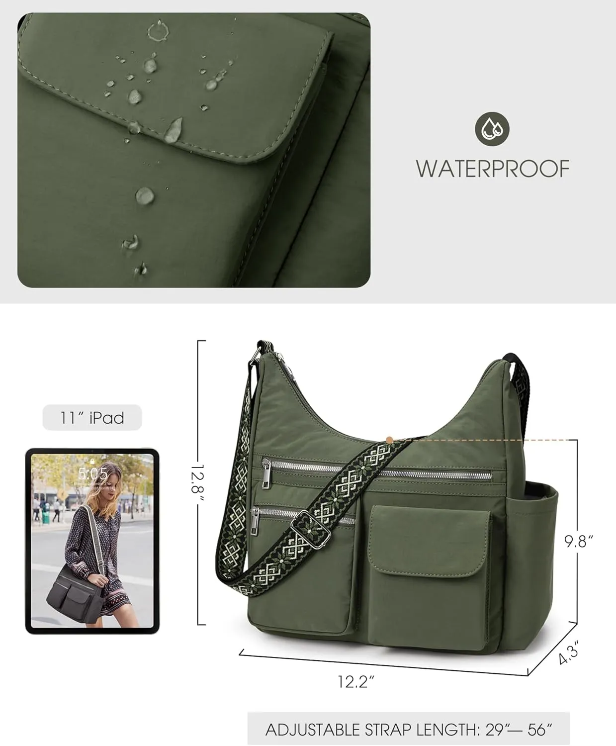 KALIDI Nylon Crossbody Bags for Women Trendy Cross Body Purse with Multiple Pockets For Ladies Casual Work Travel