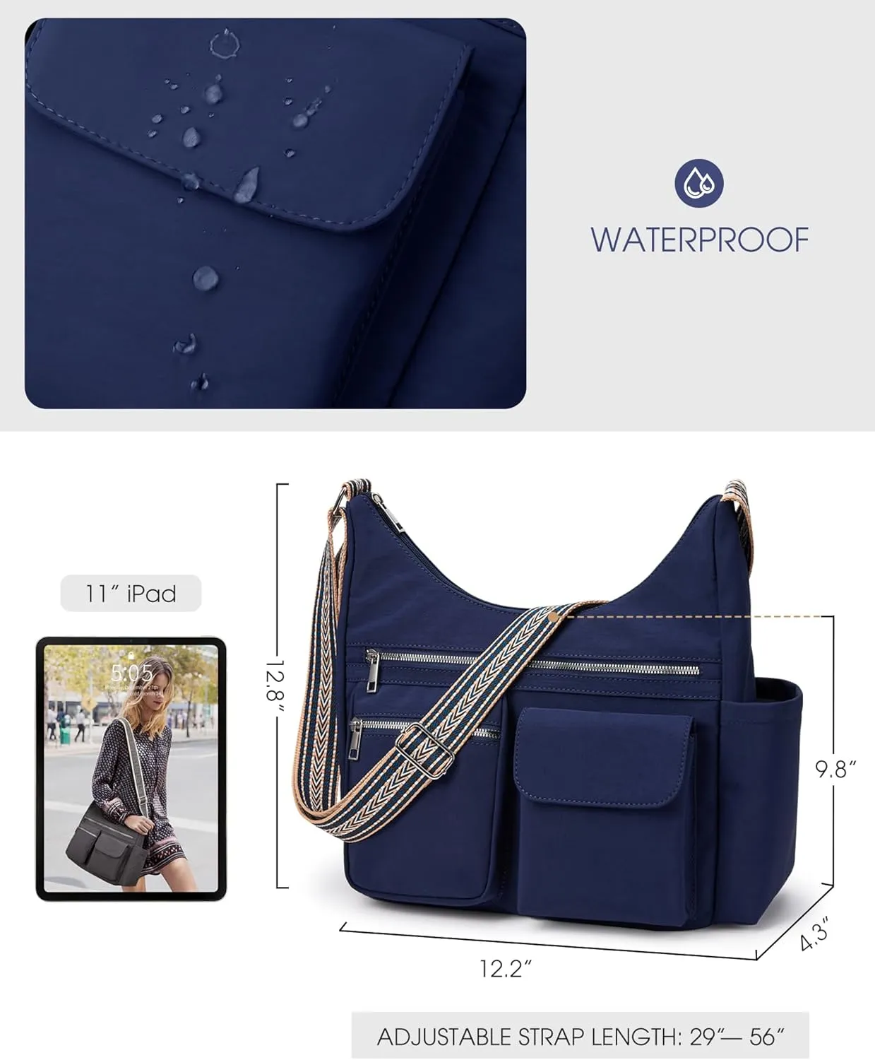 KALIDI Nylon Crossbody Bags for Women Trendy Cross Body Purse with Multiple Pockets For Ladies Casual Work Travel