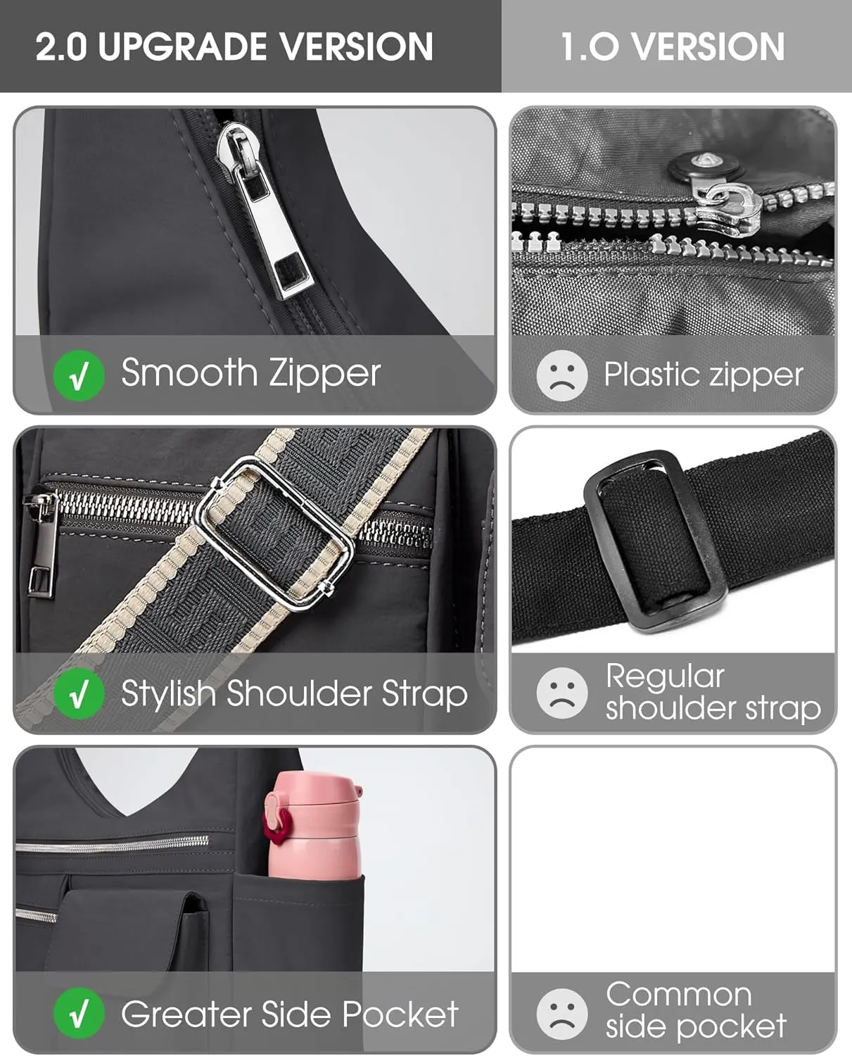 KALIDI Nylon Crossbody Bags for Women Trendy Cross Body Purse with Multiple Pockets For Ladies Casual Work Travel
