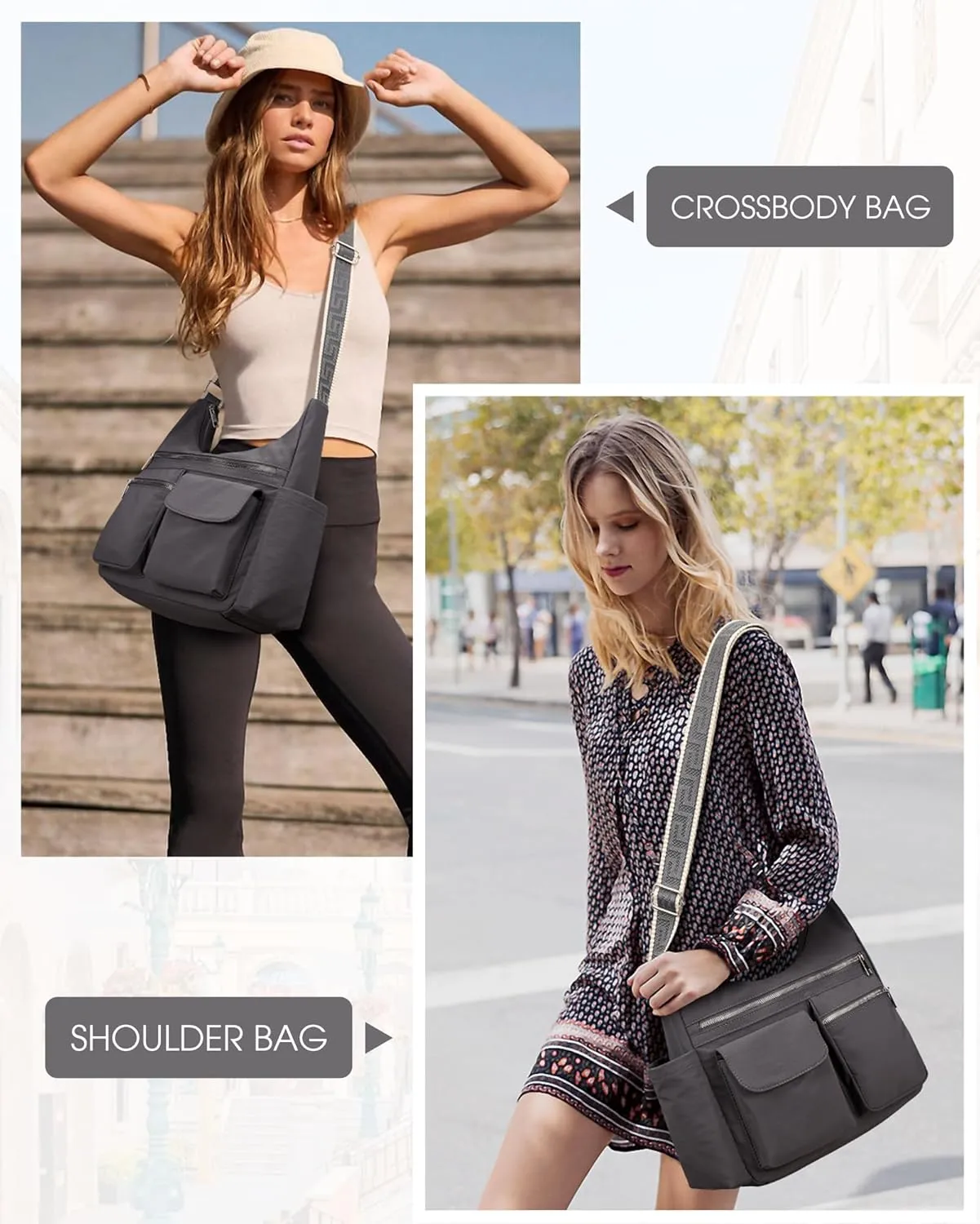 KALIDI Nylon Crossbody Bags for Women Trendy Cross Body Purse with Multiple Pockets For Ladies Casual Work Travel