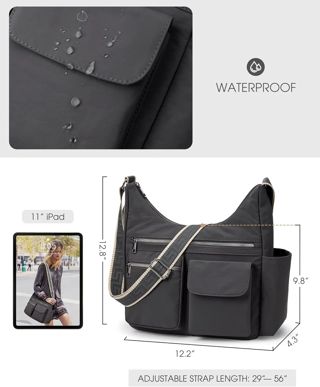 KALIDI Nylon Crossbody Bags for Women Trendy Cross Body Purse with Multiple Pockets For Ladies Casual Work Travel
