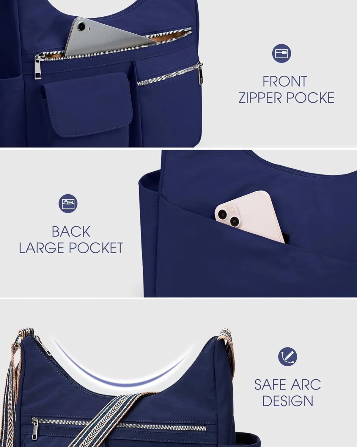 KALIDI Nylon Crossbody Bags for Women Trendy Cross Body Purse with Multiple Pockets For Ladies Casual Work Travel