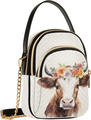 Kawaii Highland Ox Flowers Floral Small Crossbody Bags for Women Cell Phone Shoulder Purse Handbags Wallet 21215852