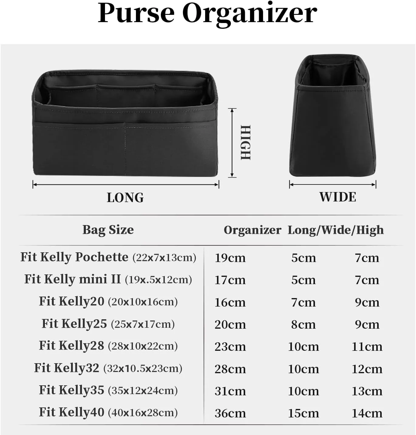 Kelly 25 Bag Insert, Silky Purse Organizers for Inside Purse, Lightweight Shaper Compatible with Hermes Kelly 25 Bag, Multi Color Options(Black, KE 25)