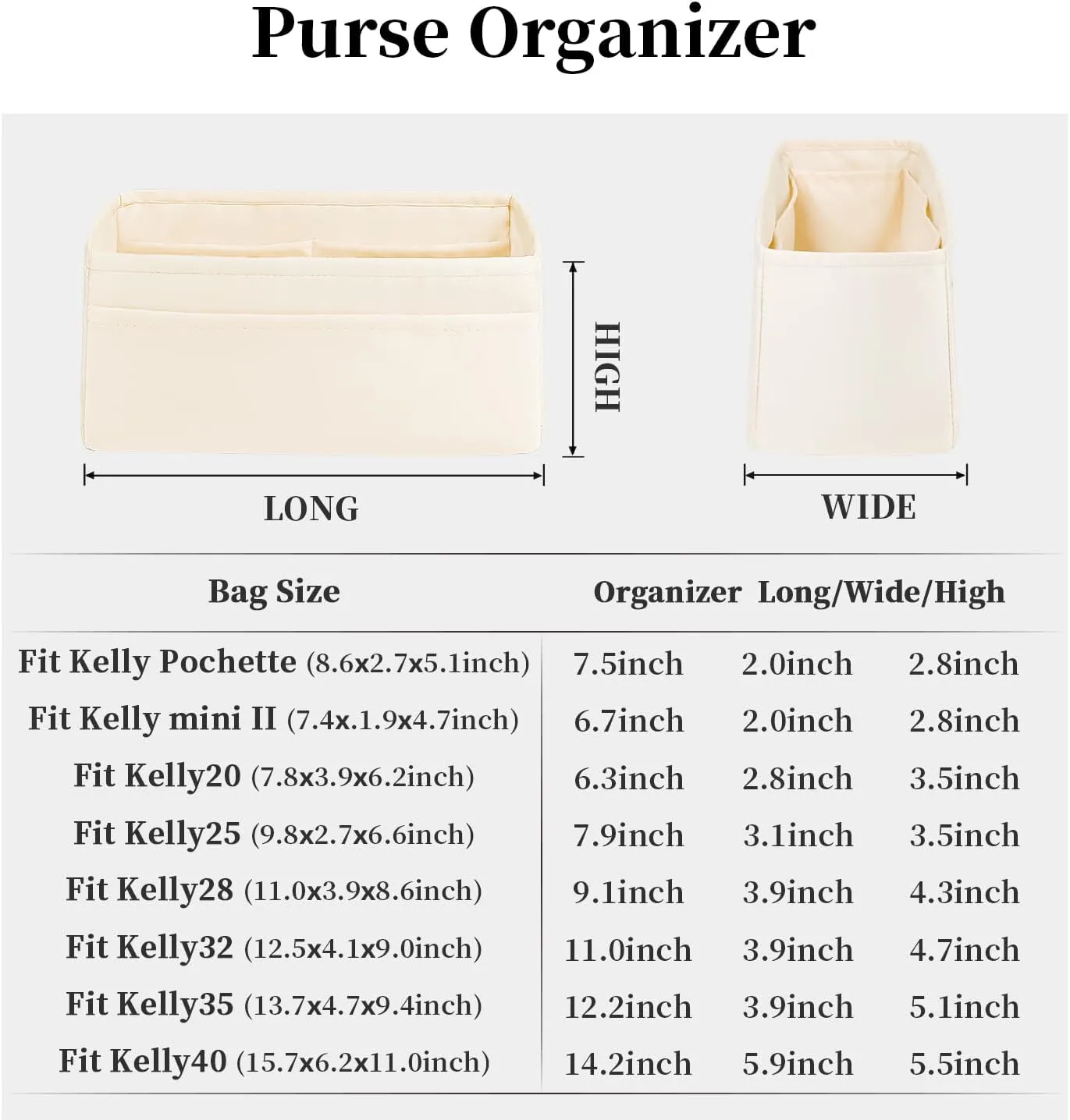 Kelly 25 Bag Insert, Silky Purse Organizers for Inside Purse, Lightweight Shaper Compatible with Hermes Kelly 25 Bag, Multi Color Options(Craie, KE 25)