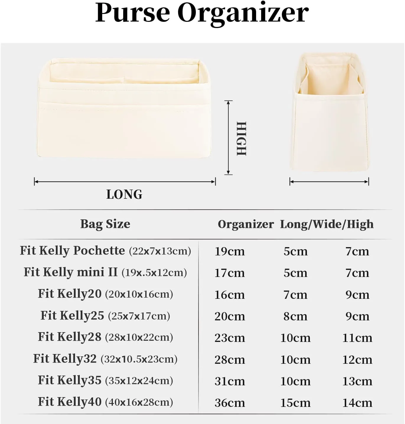 Kelly 25 Bag Insert, Silky Purse Organizers for Inside Purse, Lightweight Shaper Compatible with Hermes Kelly 25 Bag, Multi Color Options(Craie, KE 25)