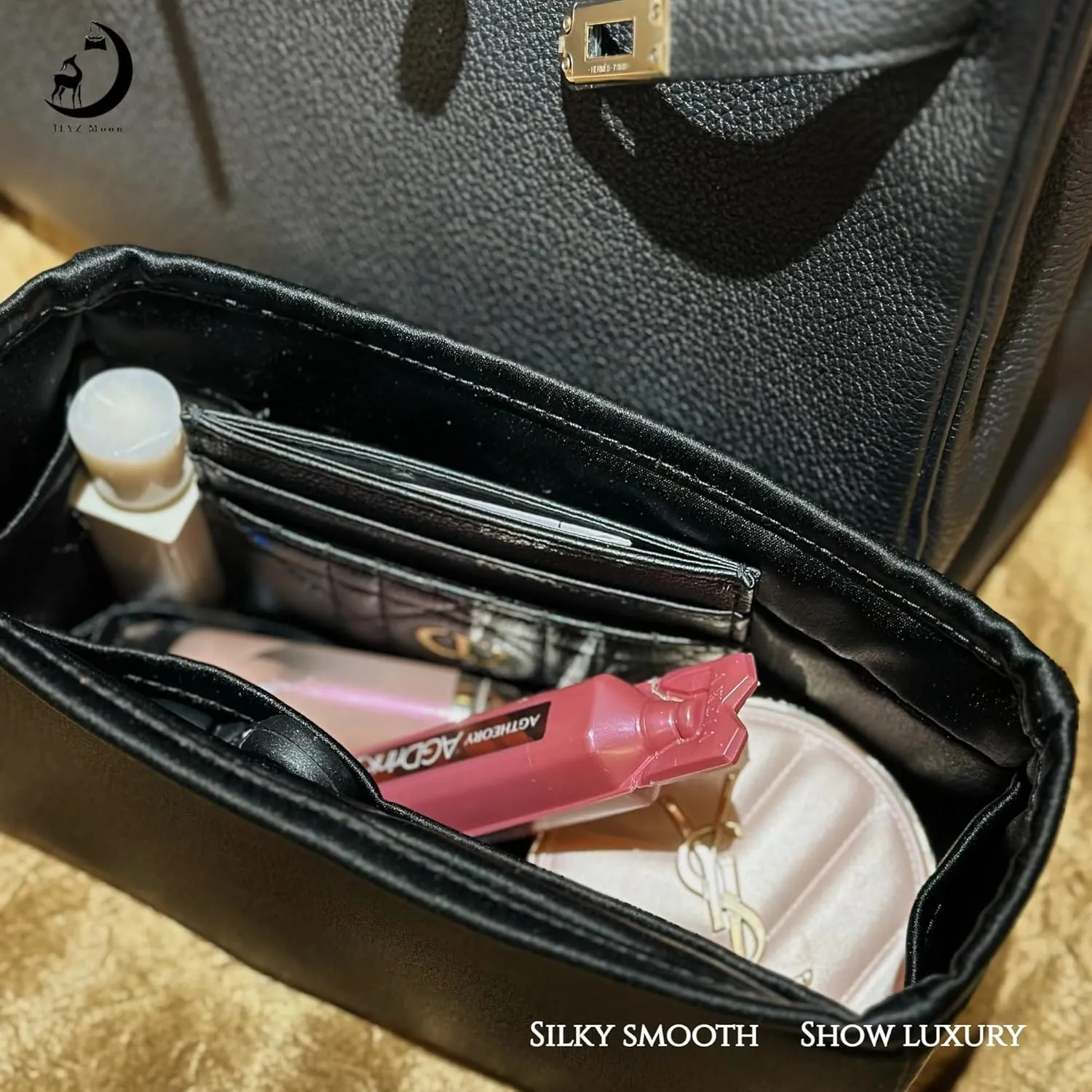 Kelly 32 Insert, Purse Organizer Insert Compatible with Hermes Kelly Bag, Lightweight and Silky Smooth, Bag Insert for Kelly 32 (Black, KL32)