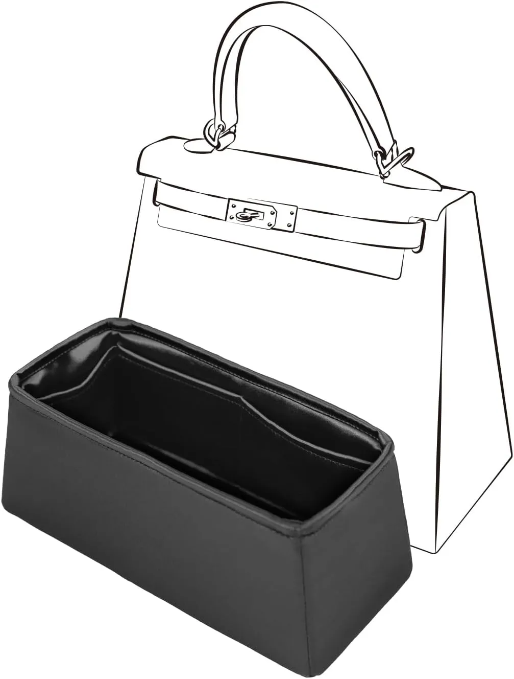Kelly 32 Insert, Purse Organizer Insert Compatible with Hermes Kelly Bag, Lightweight and Silky Smooth, Bag Insert for Kelly 32 (Black, KL32)