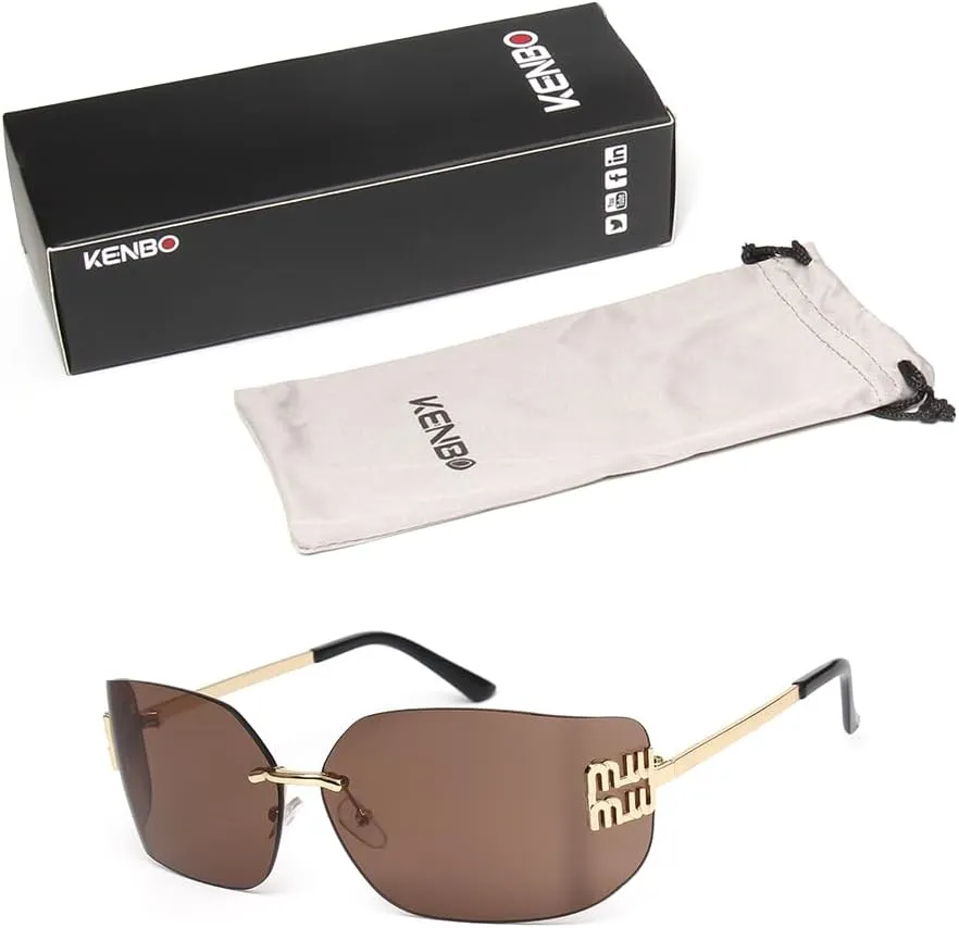 KENBO Futuristic Rimless Y2K Sunglasses for Women Men Fashion Wrap Around Frame Trendy Shield Frameless Design