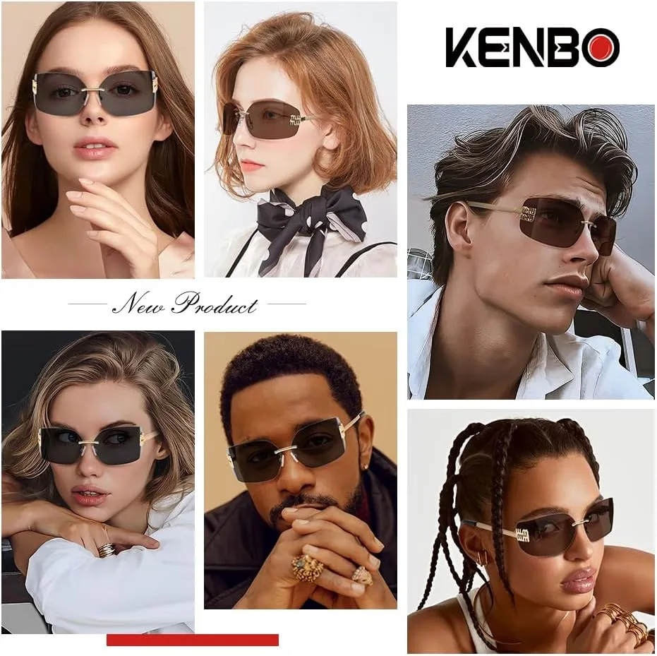 KENBO Futuristic Rimless Y2K Sunglasses for Women Men Fashion Wrap Around Frame Trendy Shield Frameless Design