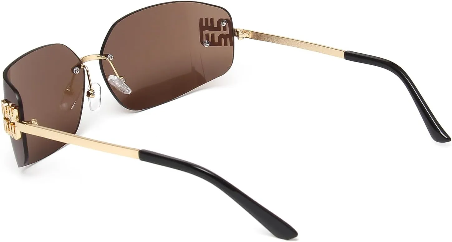 KENBO Futuristic Rimless Y2K Sunglasses for Women Men Fashion Wrap Around Frame Trendy Shield Frameless Design