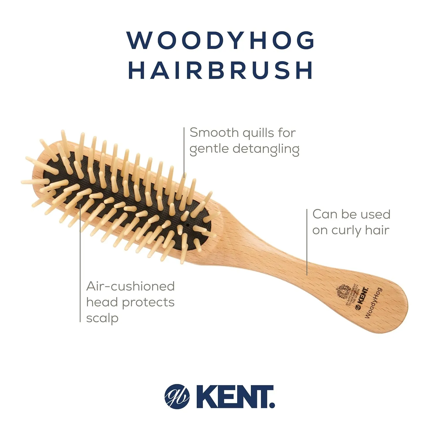 Kent KB Woodyhog Travel Size Detangling Brush Beech-wood Travel Brush, Firm Rounded Wooden Bristles, Natural Cushion Detangler Wooden Hair Brush for Women Men and Kids Everyday Care, Made in England