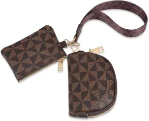 Keychain Wristlet Wallets for Women Leather Coin Purse Dual Pouch Wristlet Credit Card Holder Clutch Purse Wallets Womens Small wristlet wallets