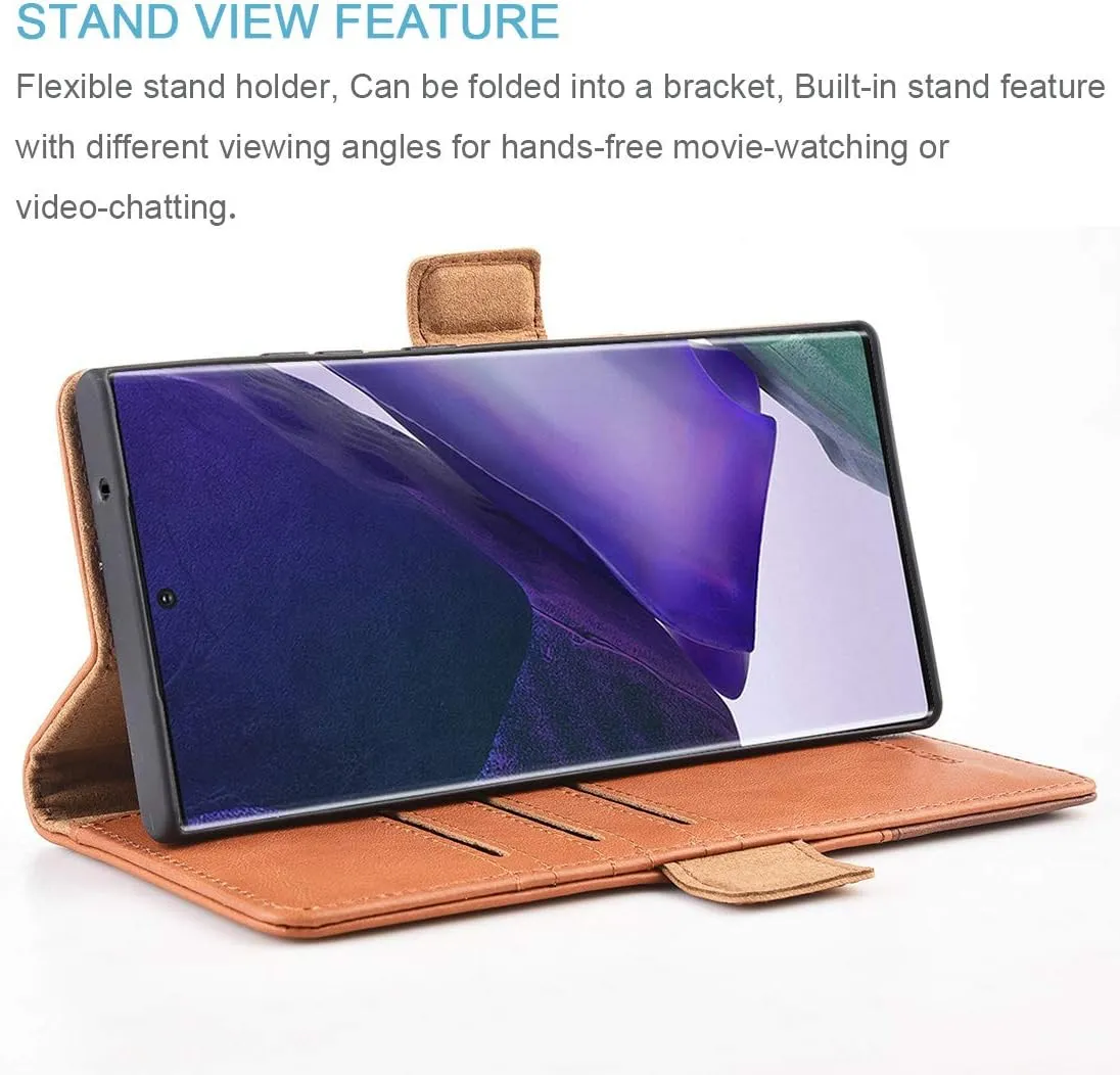 KEZiHOME Note 20 Ultra Case, Genuine Leather [RFID Blocking] Galaxy Note 20 Ultra 5G Wallet Case Credit Card Slot Flip Magnetic Stand Case for Samsung Galaxy Note 20 Ultra 2020 (Khaki/Brown)