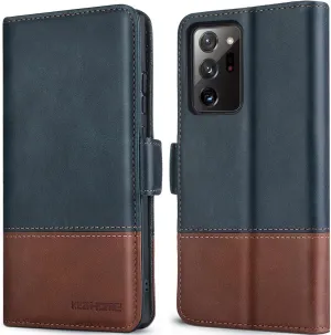 KEZiHOME Note 20 Ultra Case, Genuine Leather [RFID Blocking] Galaxy Note 20 Ultra 5G Wallet Case Credit Card Slot Flip Magnetic Stand Case for Samsung Galaxy Note 20 Ultra 2020 (Navy Blue/Brown)
