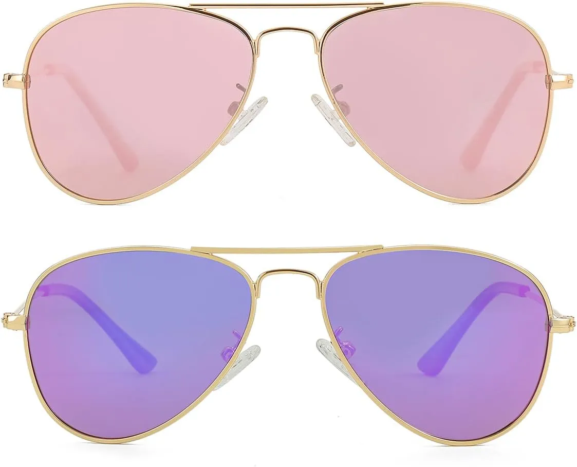 Kids Polarized Aviator Sunglasses for Little Girls Boys Juniors Teenagers, Two Sizes 50MM 52MM