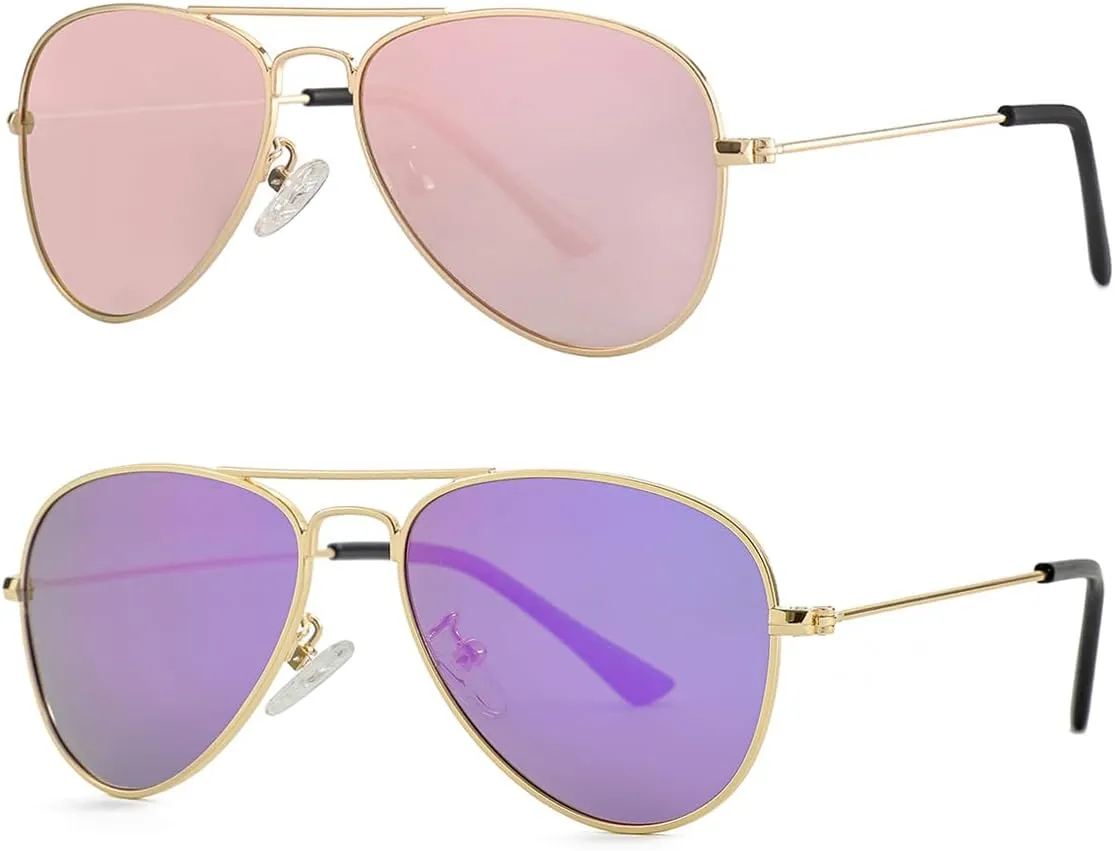 Kids Polarized Aviator Sunglasses for Little Girls Boys Juniors Teenagers, Two Sizes 50MM 52MM
