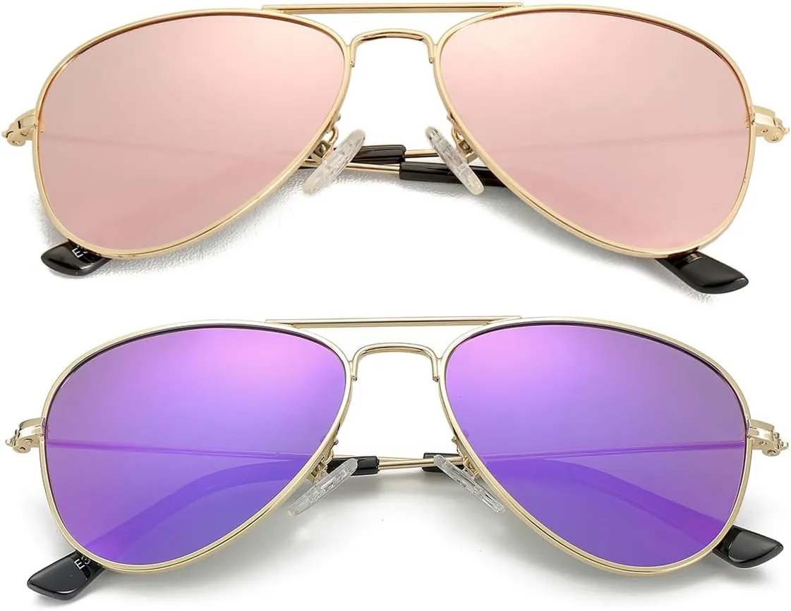 Kids Polarized Aviator Sunglasses for Little Girls Boys Juniors Teenagers, Two Sizes 50MM 52MM