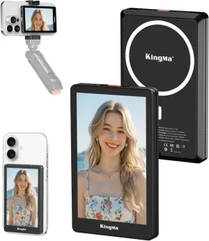 King Ma 4K 30FPS Magnetic Phone Vlog Selfie Monitor Screen, Sync Back Camera iPhone Monitor Screen for Vlog Live Stream & TikTok