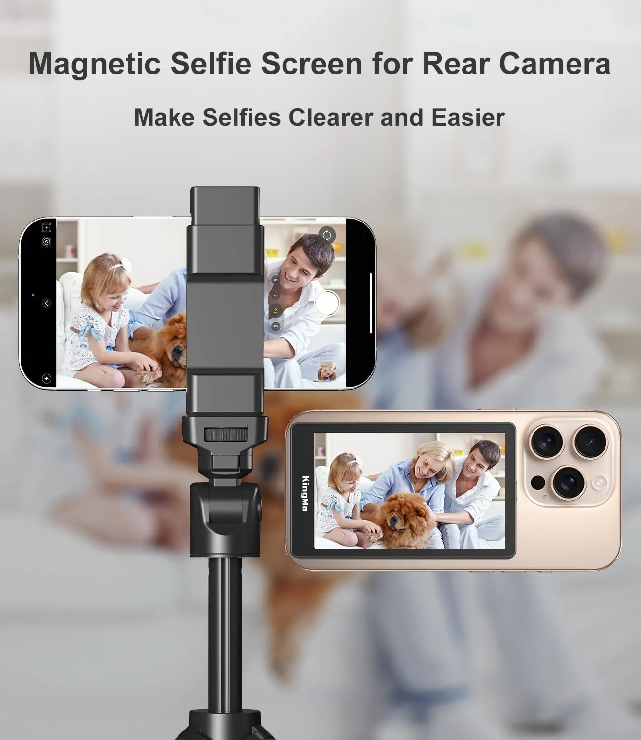 King Ma 4K 30FPS Magnetic Phone Vlog Selfie Monitor Screen, Sync Back Camera iPhone Monitor Screen for Vlog Live Stream & TikTok