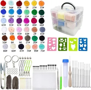 KingBra Needle Felting Wool Kit, Needle Felting Kits for Beginners Adult, Wool Roving 36 Colors Set, Needle Felting Tool for DIY Craft Animal Home Decoration Birthday Present