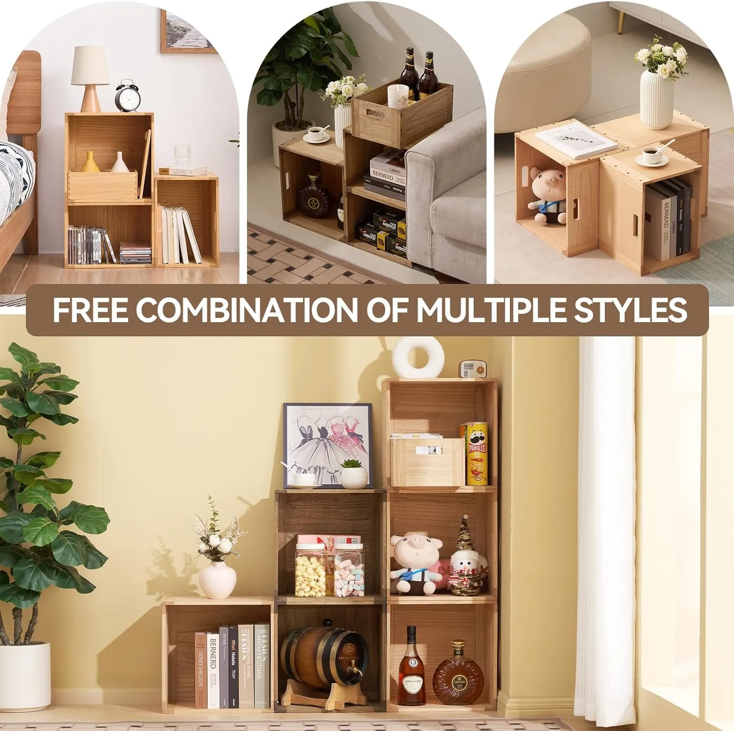 KIRIGEN Stackable Wood Storage Cube/Basket/Bins Organizer for Home Books Clothes Toy Modular Open Cubby Storage System - Office Cubical Bookcase Closet Shelves C26-DBR