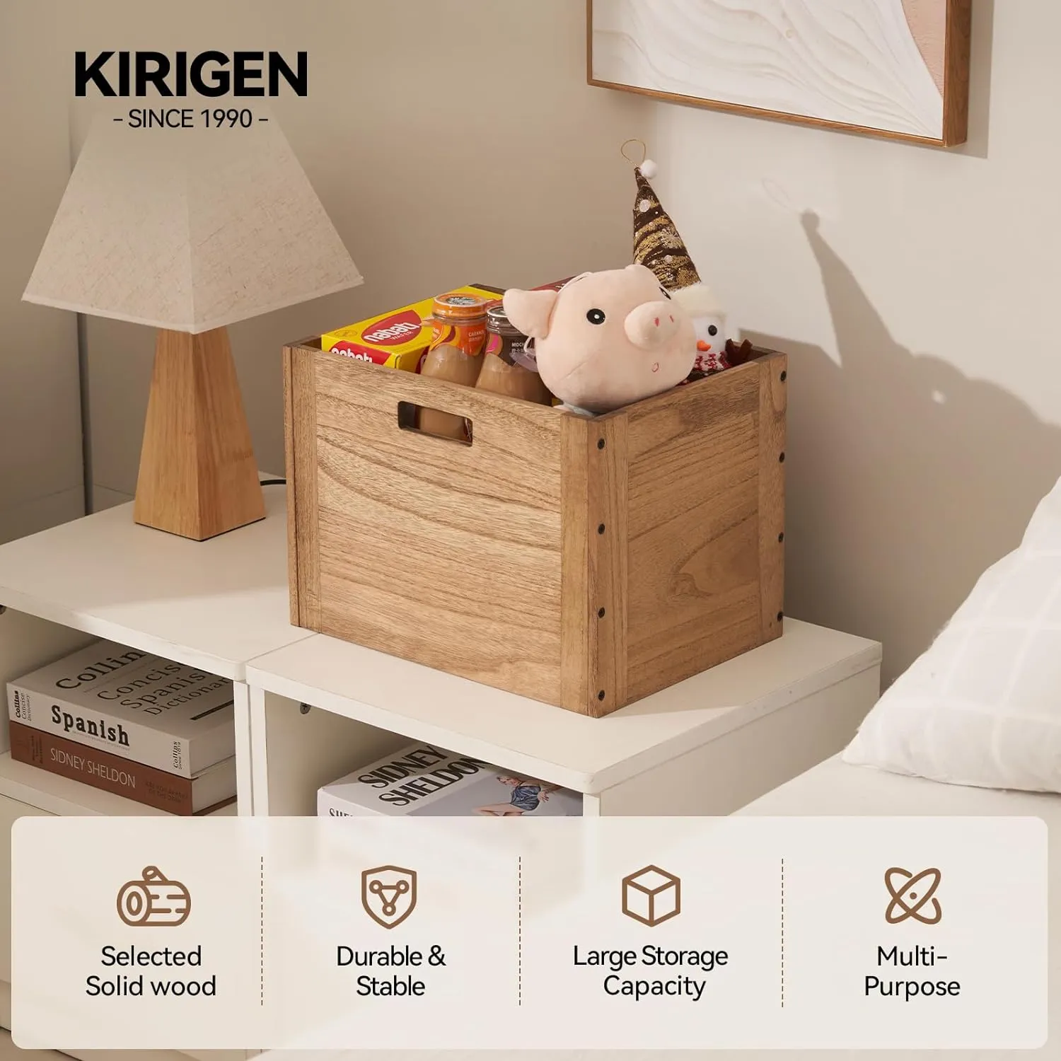 KIRIGEN Stackable Wood Storage Cube/Basket/Bins Organizer for Home Books Clothes Toy Modular Open Cubby Storage System - Office Cubical Bookcase Closet Shelves C26-DBR
