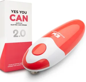 Kitchen Mama Auto 2.0 Electric Can Opener: Refined Blade Opens Almost Any Cans - Automatic, Hands Free, Smooth Edge, Food-Safe, Battery Operated, YES YOU CAN (Red)