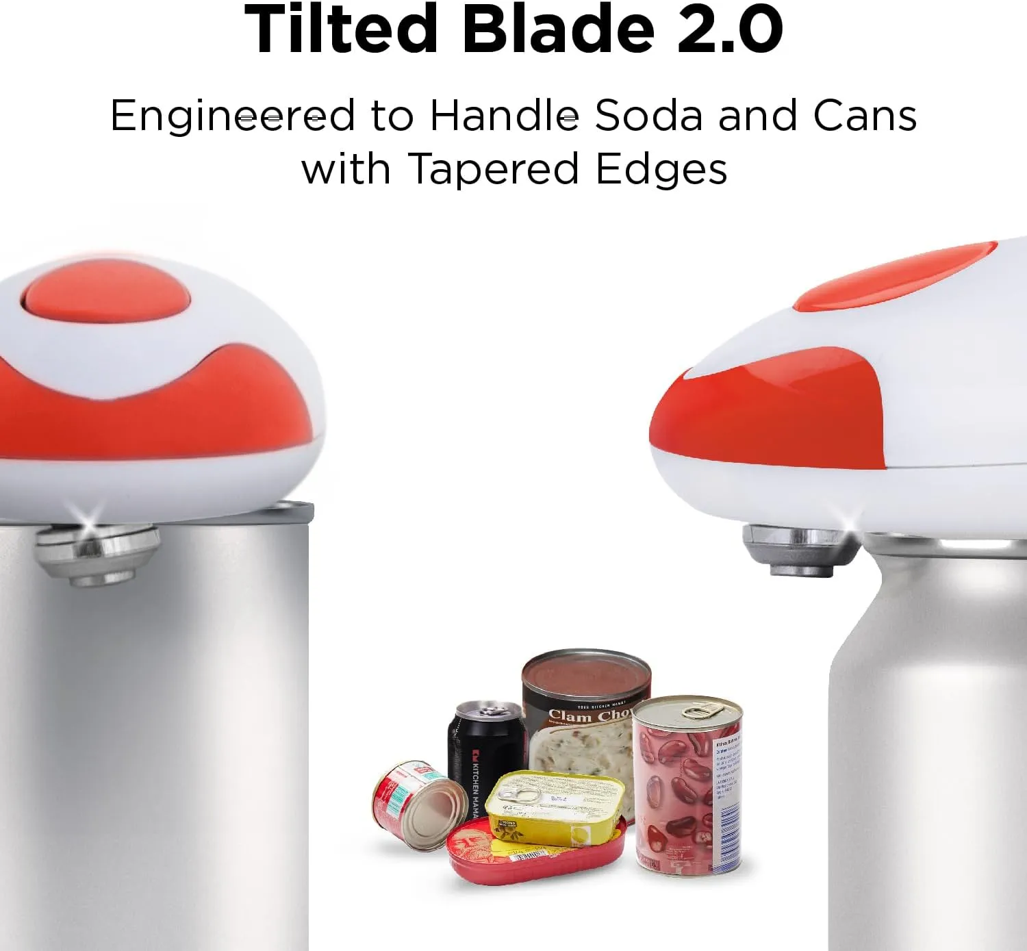 Kitchen Mama Auto 2.0 Electric Can Opener: Refined Blade Opens Almost Any Cans - Automatic, Hands Free, Smooth Edge, Food-Safe, Battery Operated, YES YOU CAN (Red)