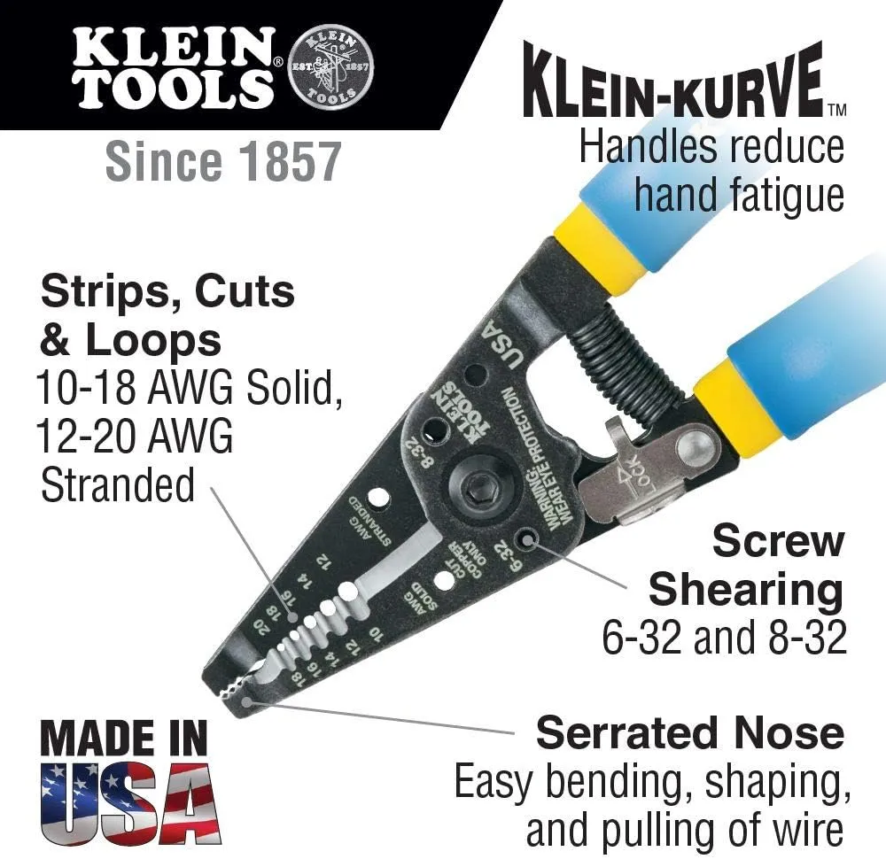Klein Tools 11055 Wire Cutter and Stripper, Made in USA, Stranded and Solid Wire Cutter, Cuts Copper