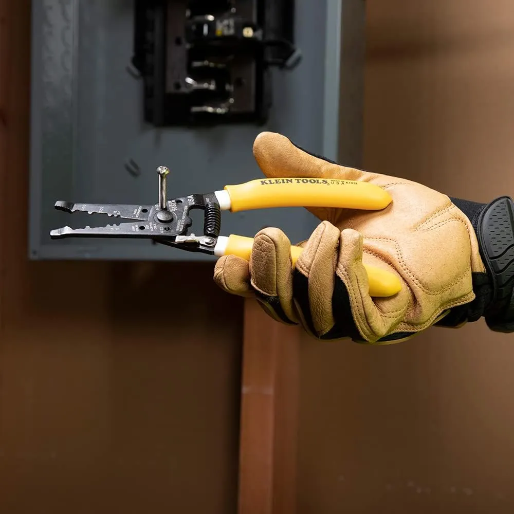 Klein Tools K1412 Wire Cutter / Stripper, Made in USA, Dual NM Cable Stripper and Cutter for Solid Copper, Strips 12 and 14 AWG