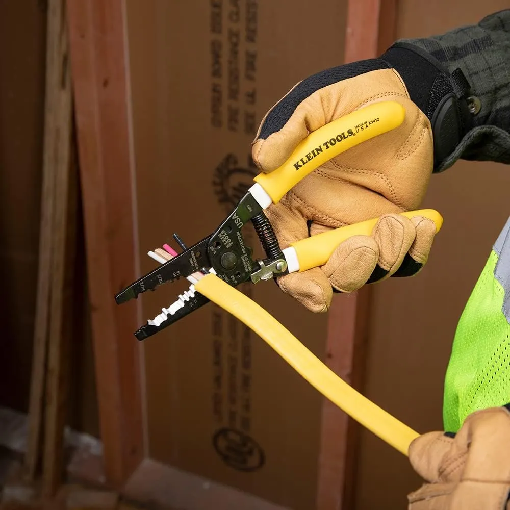 Klein Tools K1412 Wire Cutter / Stripper, Made in USA, Dual NM Cable Stripper and Cutter for Solid Copper, Strips 12 and 14 AWG