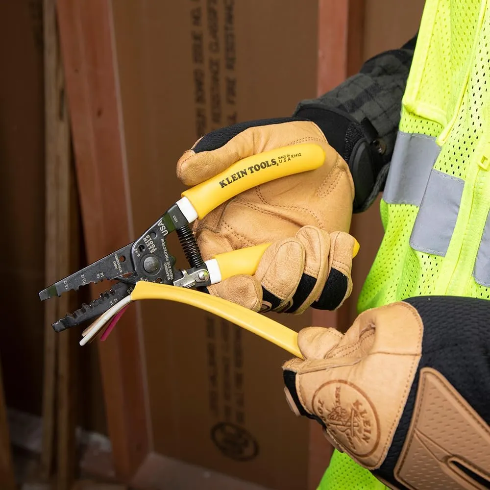 Klein Tools K1412 Wire Cutter / Stripper, Made in USA, Dual NM Cable Stripper and Cutter for Solid Copper, Strips 12 and 14 AWG