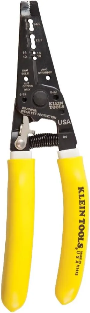 Klein Tools K1412 Wire Cutter / Stripper, Made in USA, Dual NM Cable Stripper and Cutter for Solid Copper, Strips 12 and 14 AWG