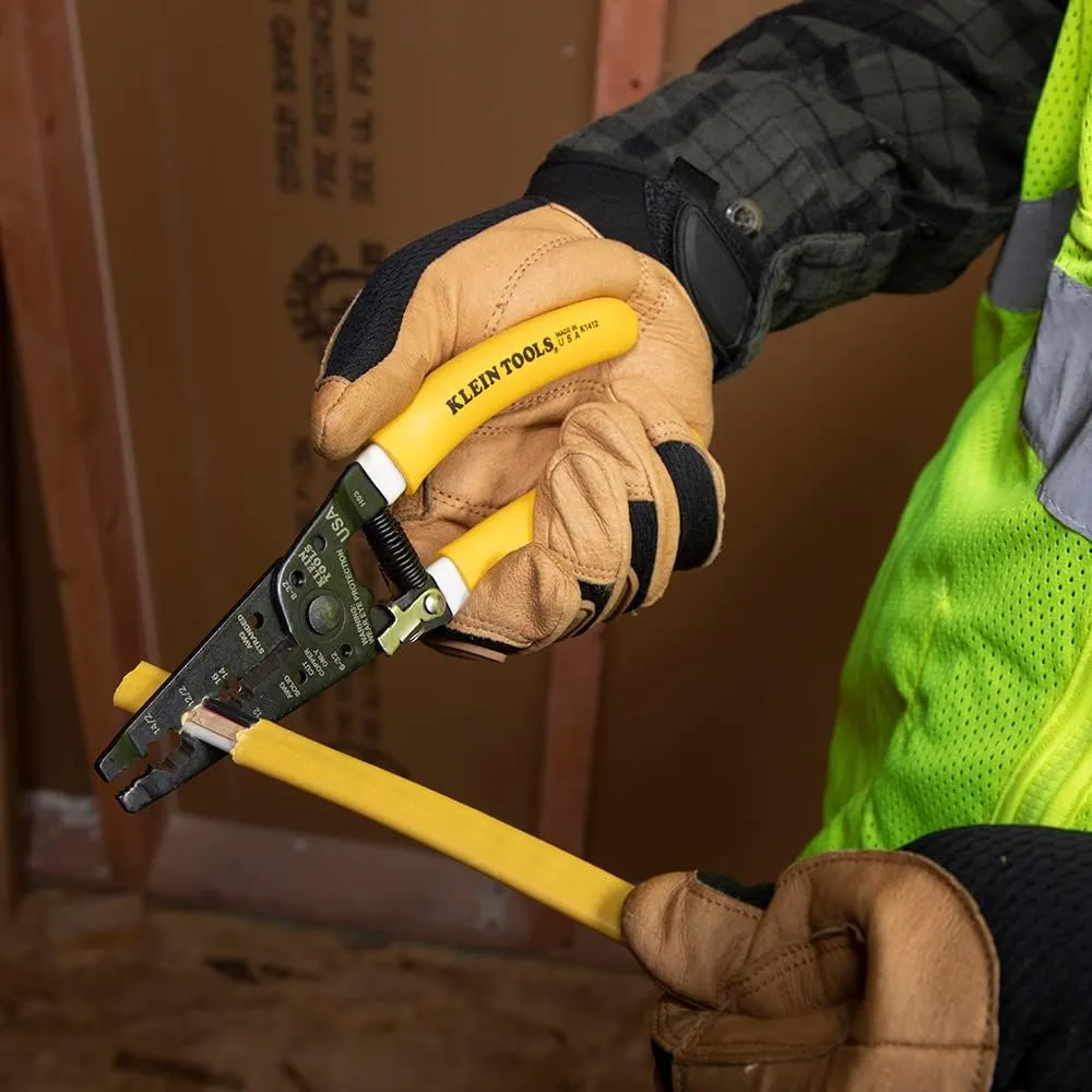 Klein Tools K1412 Wire Cutter / Stripper, Made in USA, Dual NM Cable Stripper and Cutter for Solid Copper, Strips 12 and 14 AWG