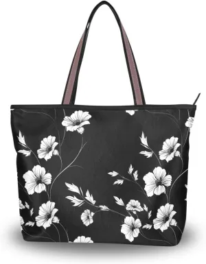 KLL silk fabric zippered tote with zipper summer chick handbags for women for Prom Engagement Cocktail Party Wedding FLOWER and white Silhouette size 15.7x11.4 in