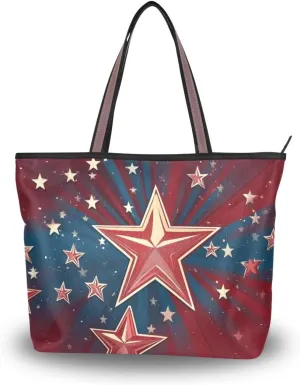 KLL silk fabric zippered totes for women summer chick handbags for women crossbody for Everyday & Travel Red Stars size 15.7x11.4 in