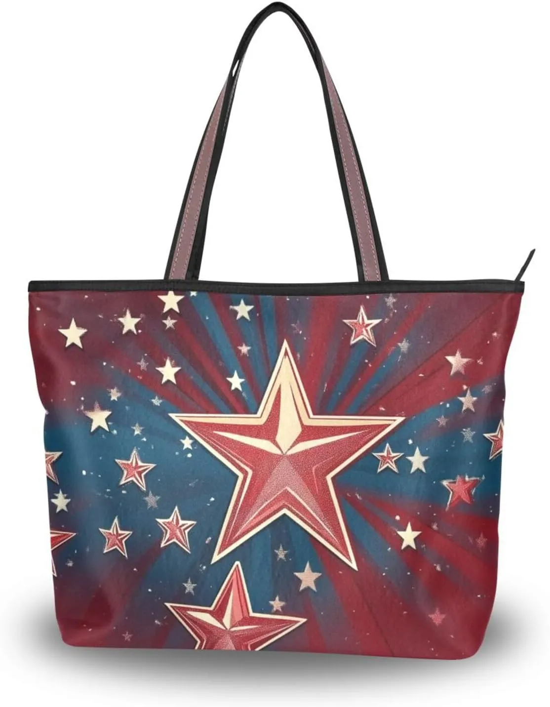 KLL silk fabric zippered totes for women summer chick handbags for women crossbody for Everyday & Travel Red Stars size 15.7x11.4 in