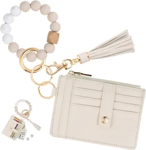KNGITRYI Wallet Keychain Wristlet for Women,Slim RFID Credit Card Holder Purse Tassel Keychain Bangle Key Ring for Men Women