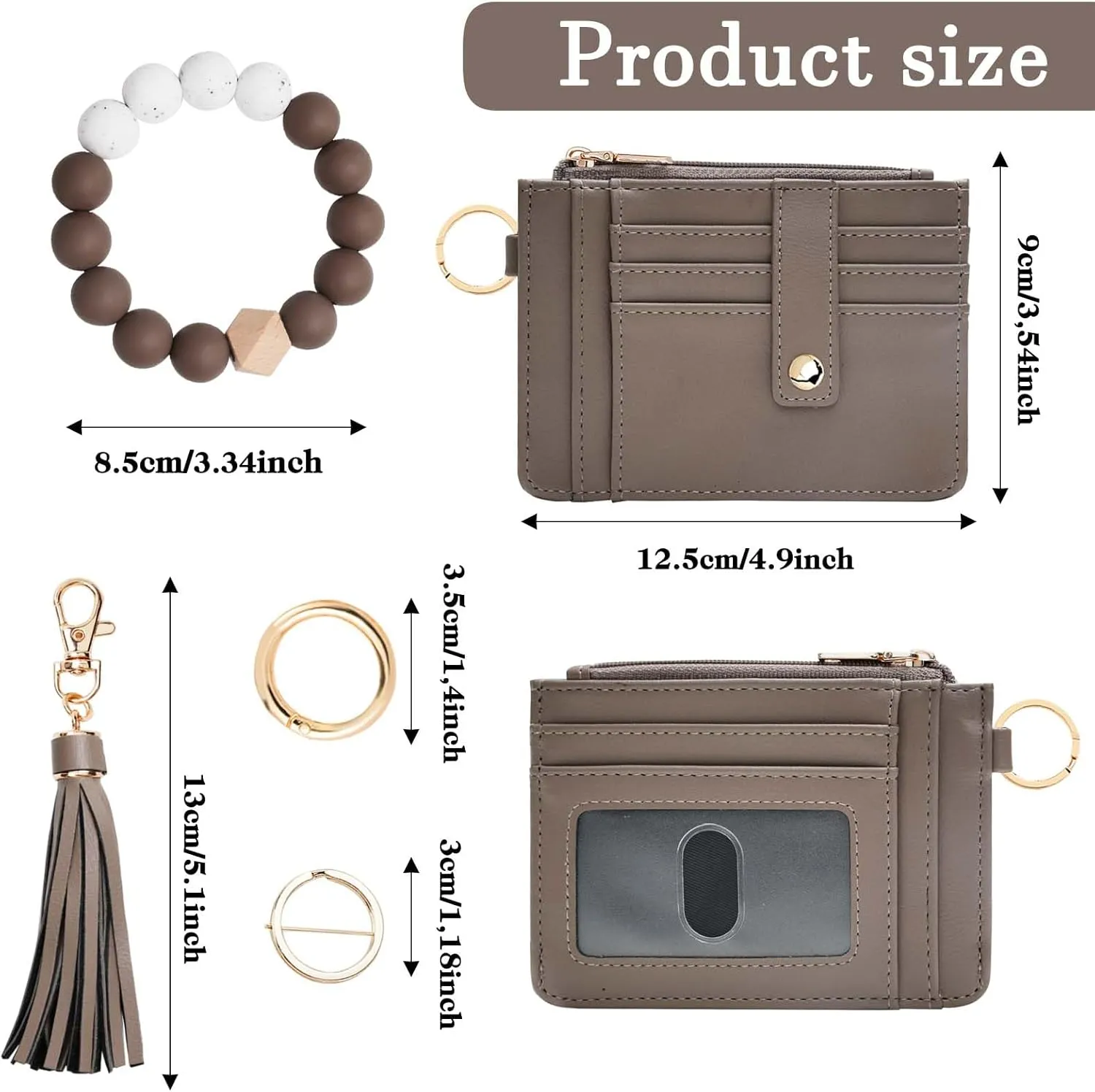 KNGITRYI Wallet Keychain Wristlet for Women,Slim RFID Credit Card Holder Purse Tassel Keychain Bangle Key Ring for Men Women