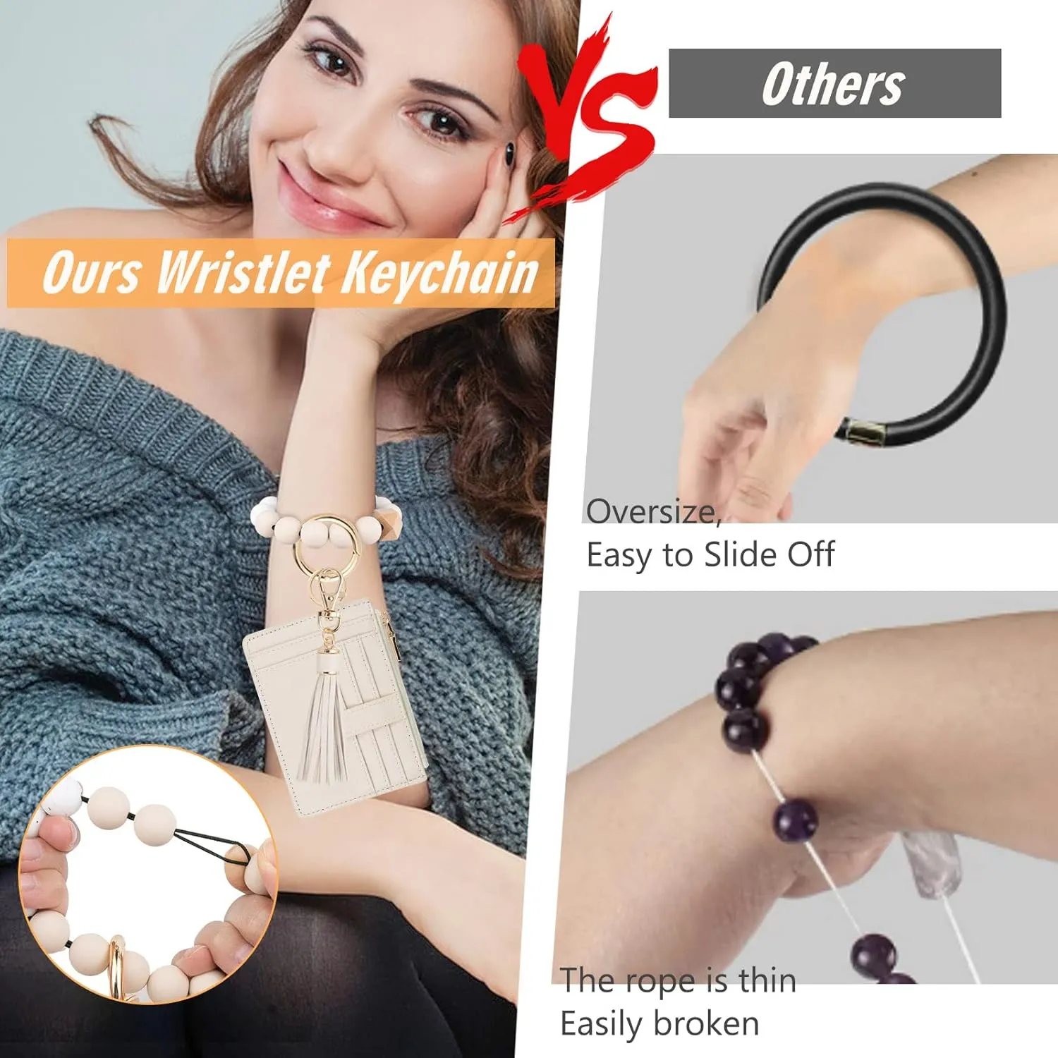 KNGITRYI Wallet Keychain Wristlet for Women,Slim RFID Credit Card Holder Purse Tassel Keychain Bangle Key Ring for Men Women