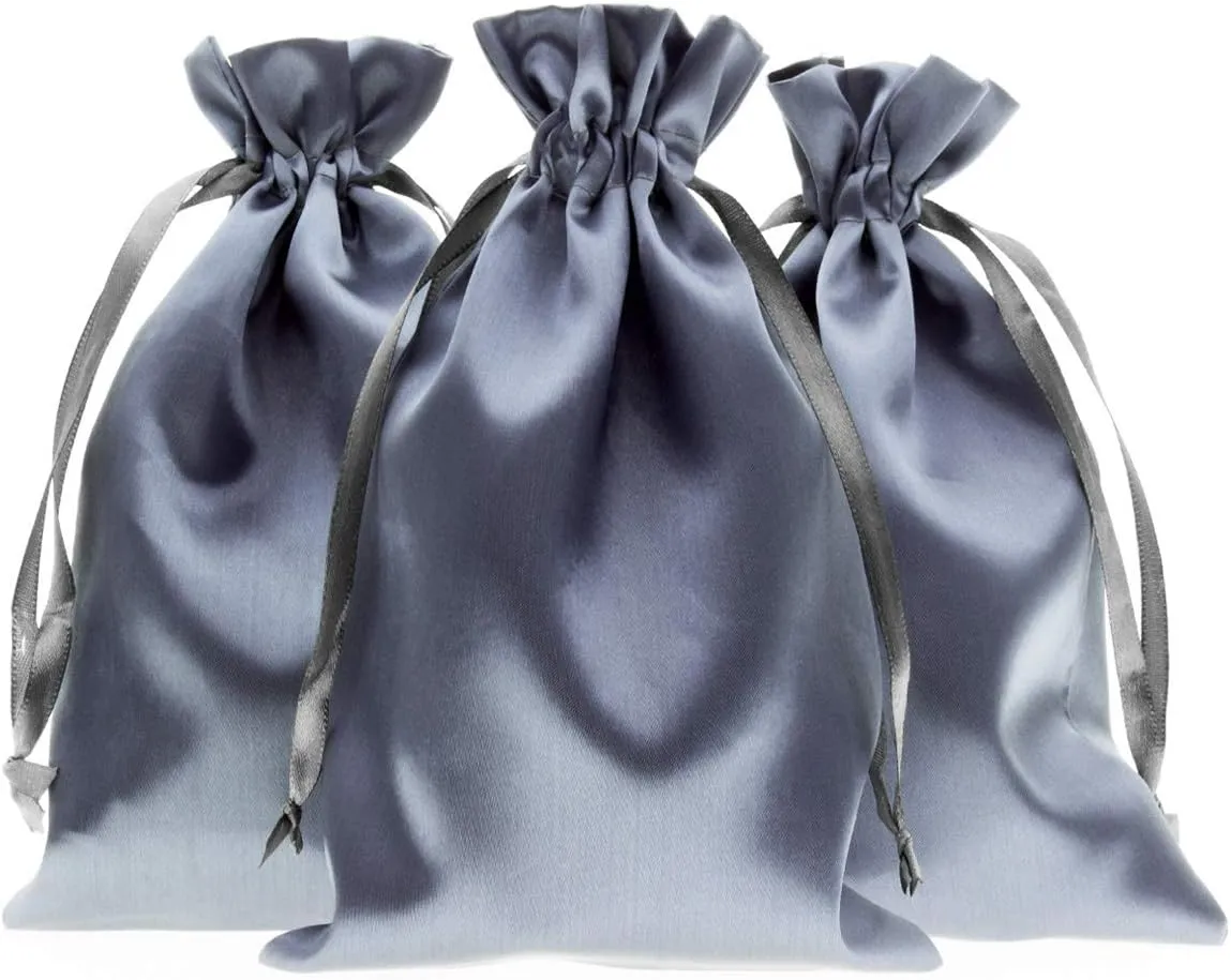 Knitial 3" x 4" Silver Satin Gift Bags, Jewelry Bags, Wedding Favor Drawstring Bags Baby Shower Christmas Gift Bags 50 per Pack