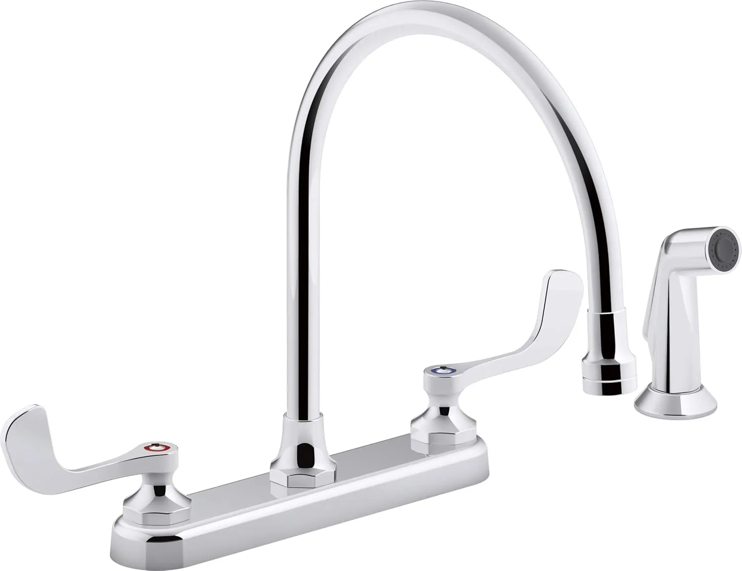 KOHLER 1.5 gpm kitchen sink faucet with 9-5/16" gooseneck spout, matching finish sidespray, aerated flow and wristblade handles