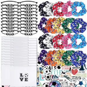 Kolewo4ever Girls' Soccer Gift Set - 160 Pieces Accessory Set Including Soccer Scrunchies, Bracelets, Makeup Bags, and Stickers - Multicolor
