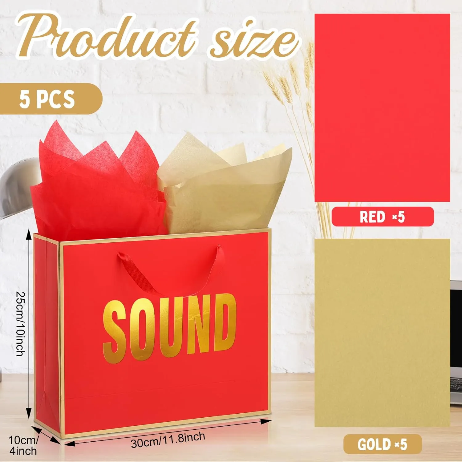 Kolldenn 5 Senses Gift Bags for Him Her Five Senses Gift Bag with Ribbon Handles and Tissue Paper Present Wrappings for Valentine Wedding Birthday Mothers Day(Red,11.8 x 10 x 4 Inch)