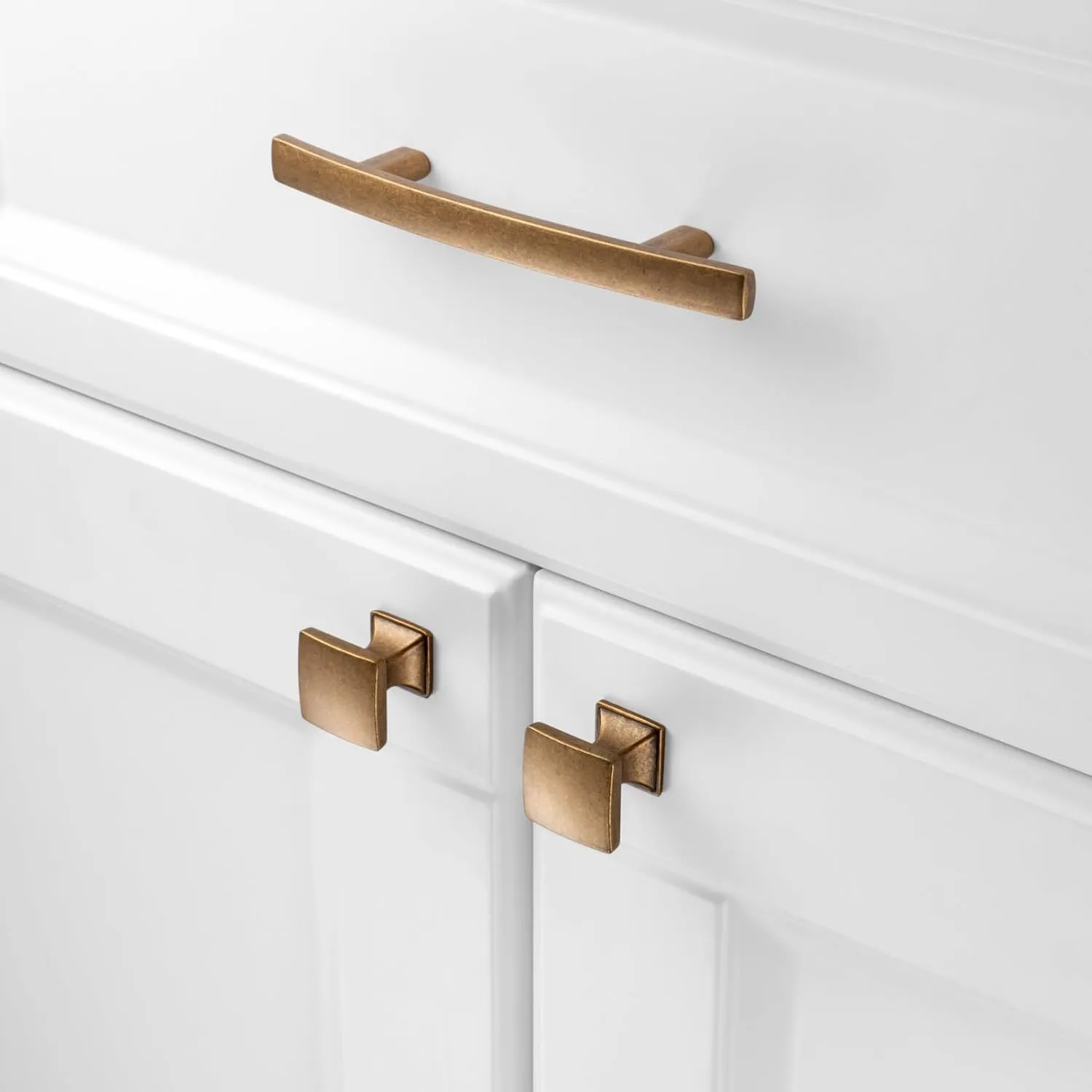 KOOFIZO Solid Curved Bar Cabinet Pull - Antique Brass Furniture Arch Handle, 3 Inch/76mm Screw Hole Center, 10-Pack for Kitchen Cupboard Door, Bedroom Dresser Drawer, Bathroom Wardrobe Hardware