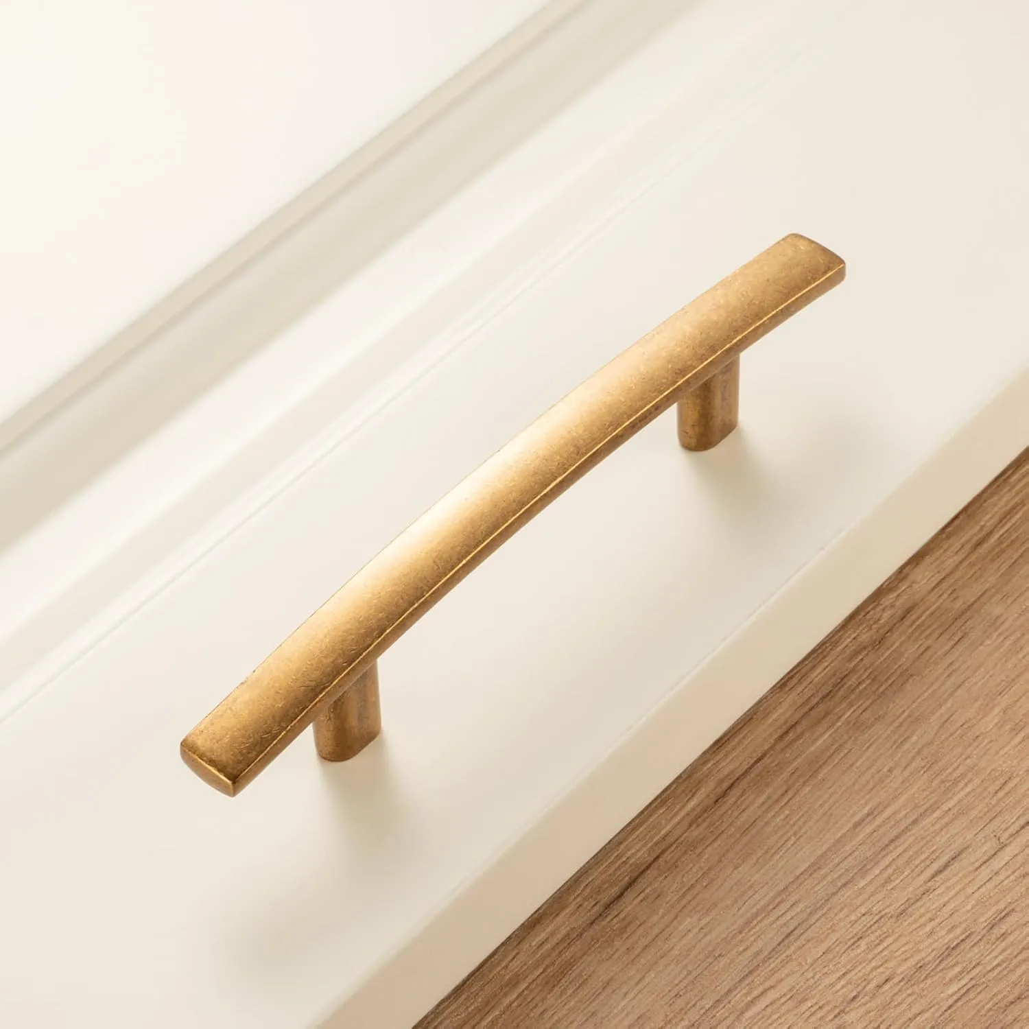 KOOFIZO Solid Curved Bar Cabinet Pull - Antique Brass Furniture Arch Handle, 3 Inch/76mm Screw Hole Center, 10-Pack for Kitchen Cupboard Door, Bedroom Dresser Drawer, Bathroom Wardrobe Hardware