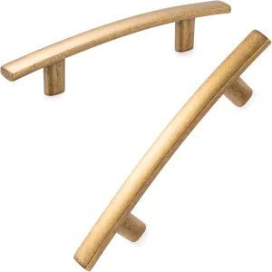 KOOFIZO Solid Curved Bar Cabinet Pull - Antique Brass Furniture Arch Handle, 3 Inch/76mm Screw Hole Center, 10-Pack for Kitchen Cupboard Door, Bedroom Dresser Drawer, Bathroom Wardrobe Hardware
